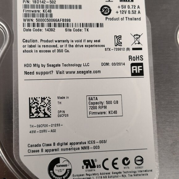 Seagate ST500DM002 500GB 7.2K 3.5" SATA HDD – Barracuda Drive KC48 - Picture 5 of 7